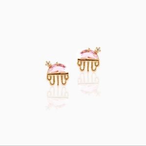 You Made Me Ink Pink Jellyfish Crystal cz 18k Gold Plated Pierced Stud Earrings